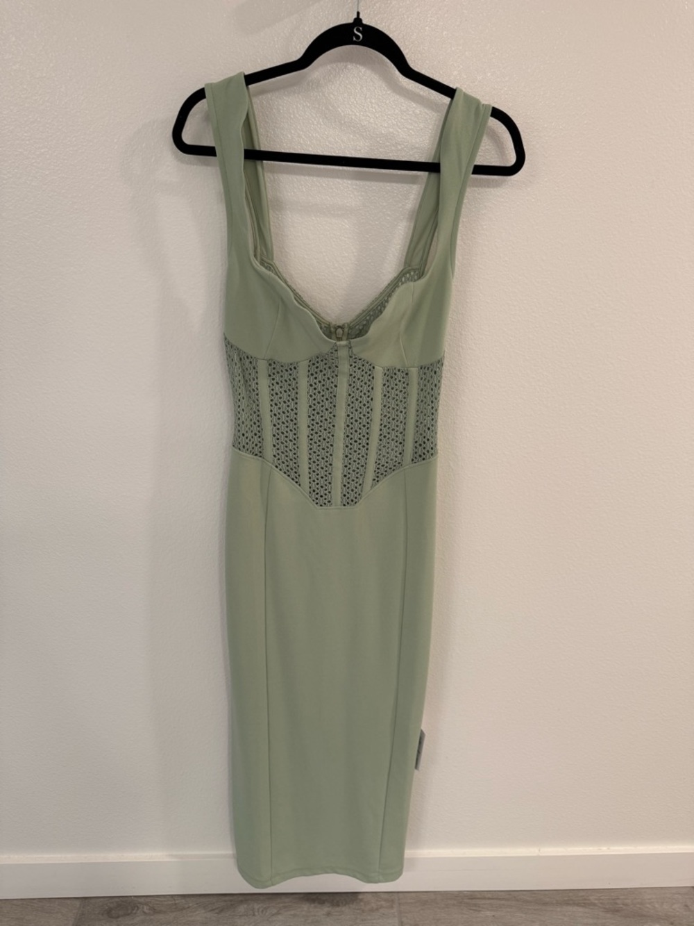 ASOS Sage Green Midi Dress with Crochet Waist